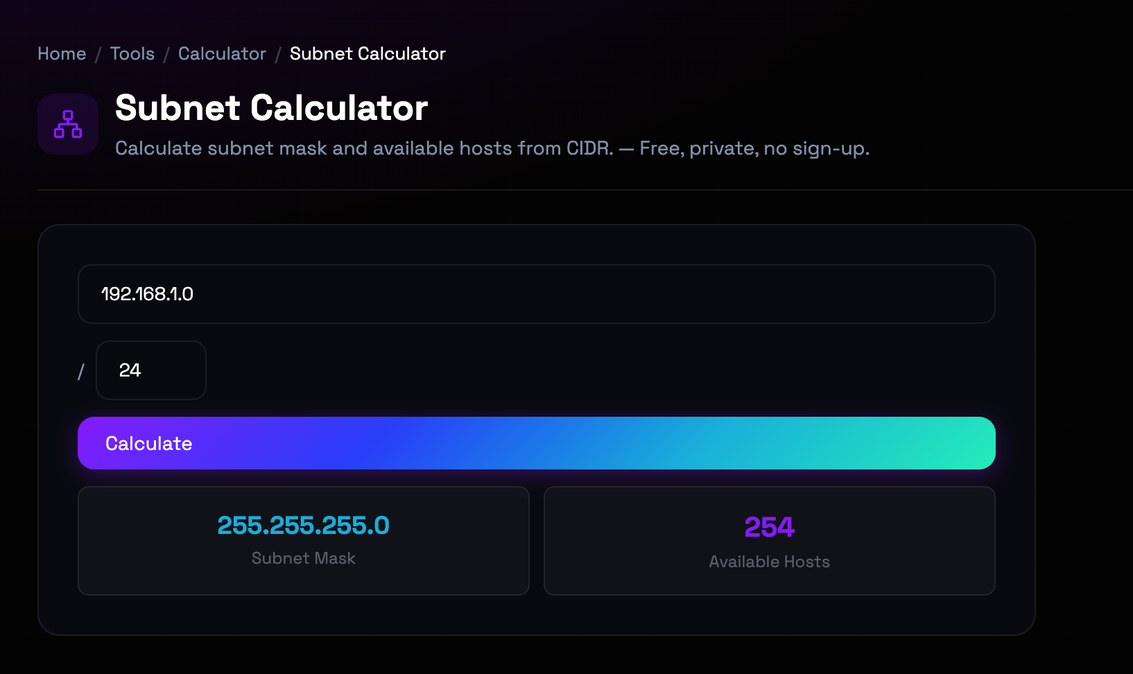 How to use Subnet Calculator online — free, fast, and private